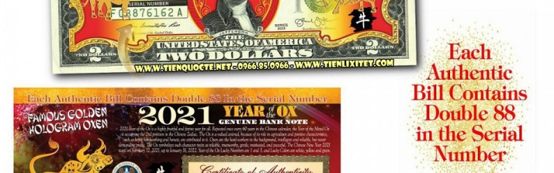 Tờ 2 USD lì xì in hình trâu mạ vàng Tân Sửu rao bán tràn ngập trên mạng